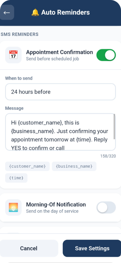 Auto message settings